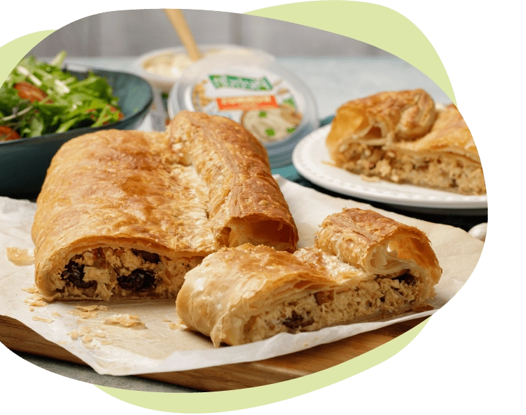 Rollo de Hojaldre con Veggie Desmechado almendras y arandanos
