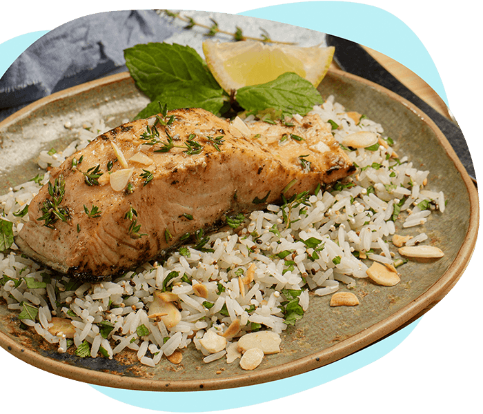 Fotos recetas sitio web Pietran Salmon finas hierbas Pietran con arroz de almendras y hierbabuena m